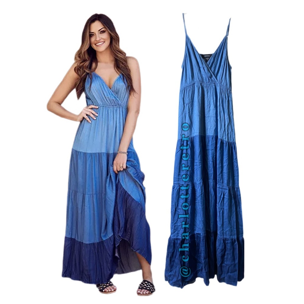 Karen Kane Tiered Ombré Chambray Maxi Dress